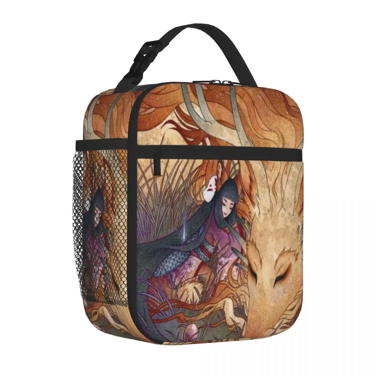 Hot Sale Slumbering Kitsune And Dragon Vintage Insulated Food Bag Office Picnic Break Camping Lunch Bag