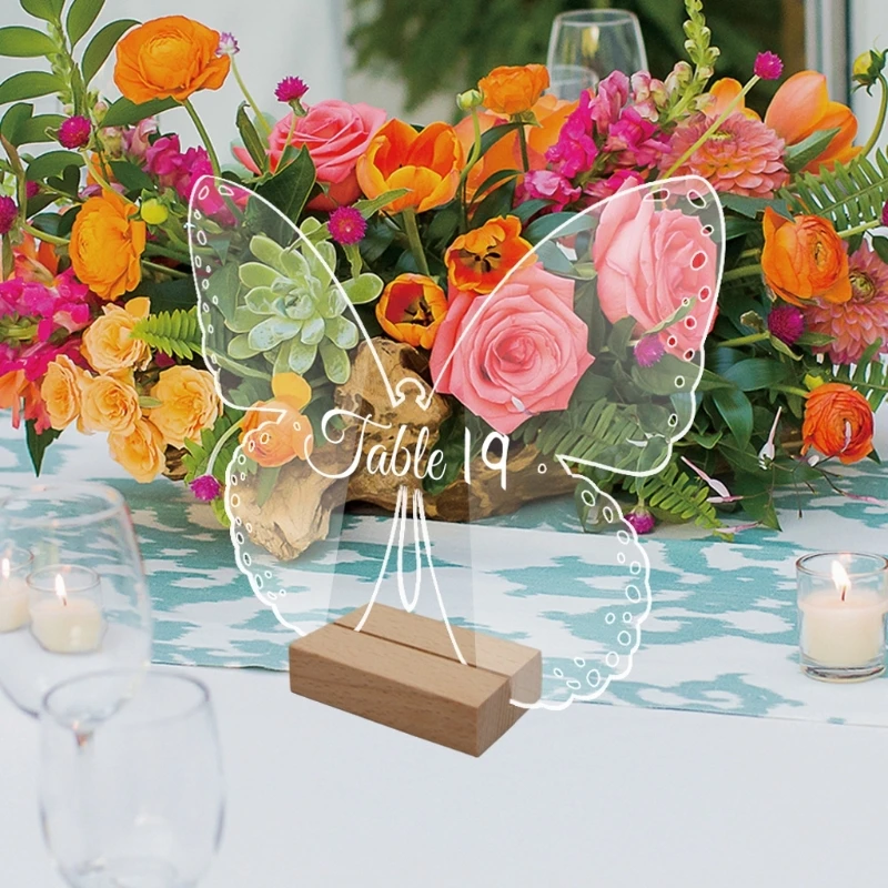 Suporte sinal acrílico com base 10 peças branco claro sinal casamento número suporte cartão