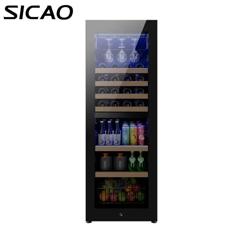 24 Inch Wine Cooler 100 Bottle Refrigerator 220V Professional Beverage Fridge Dual Zone Glass Door Cellar Bar Home Use