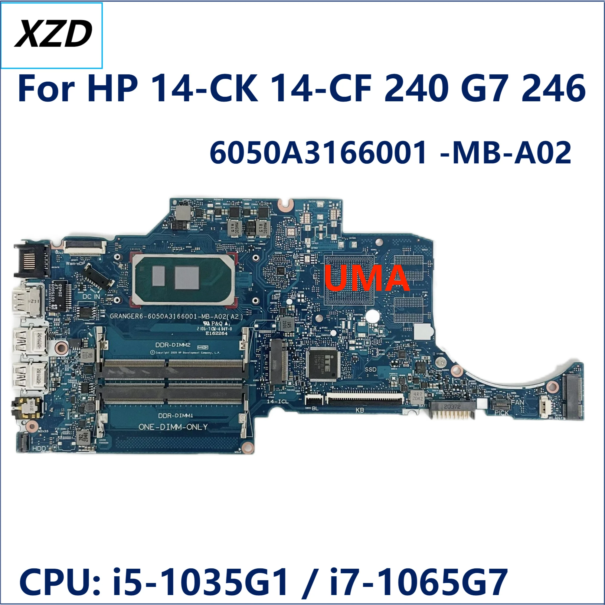 granger66050a3166001 mb a02 placa mae portatil hp 14 ck 14 cf 240 g7 246 cpu i51035g1 uma ddr4 100 teste ok 01