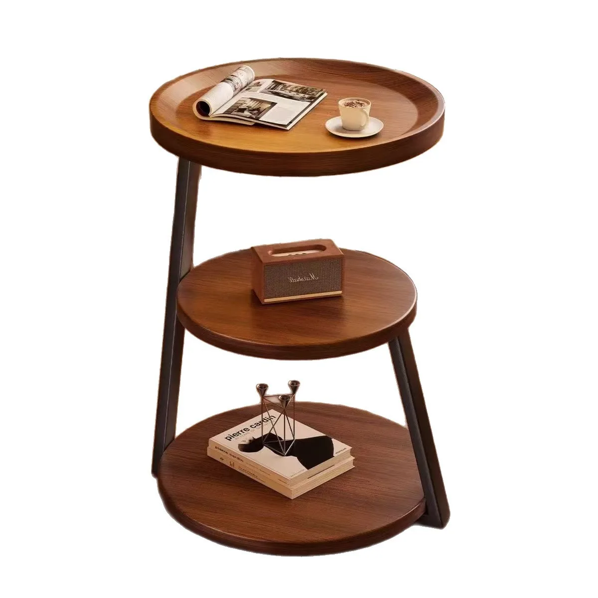 Light luxury three-layer small round table household balcony living room study tray coffee table bedroom bedside shelf