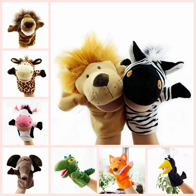 สัตว์หุ่นนิ้วมือตุ๊กตาPlush Hand Finger Storyหุ่นKawaiiตุ๊กตาของเล่นแบบโต้ตอบสิงโตช้างกระต่ายลิงของขวัญ