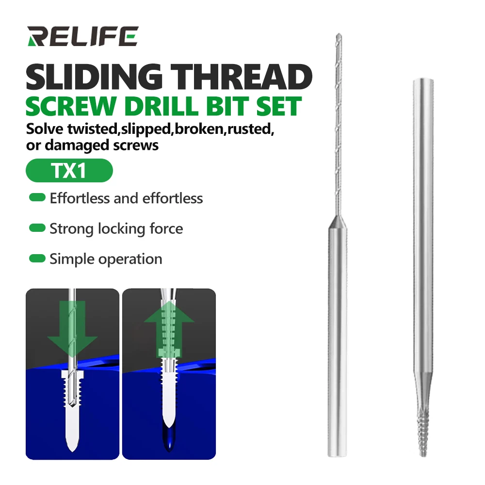 

Relife TX1 Alloy Sliding Thread Drill Bit Quick Removal For Mobile Phone Removing Stripped Broken Screws PAD PC Repair Tool Set