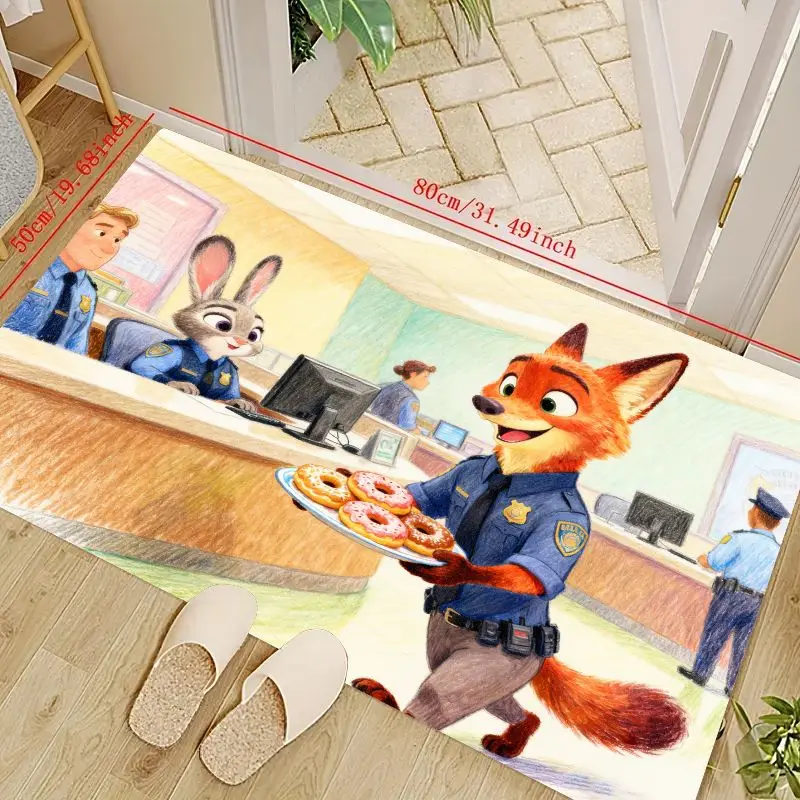 

1 шт. Disney Zootopia Nick Wilde & Judy Hopps, напольный коврик для офицера мультфильмов, милый коврик для сцены в виде пончиков, нескользящий моющийся домашний коврик