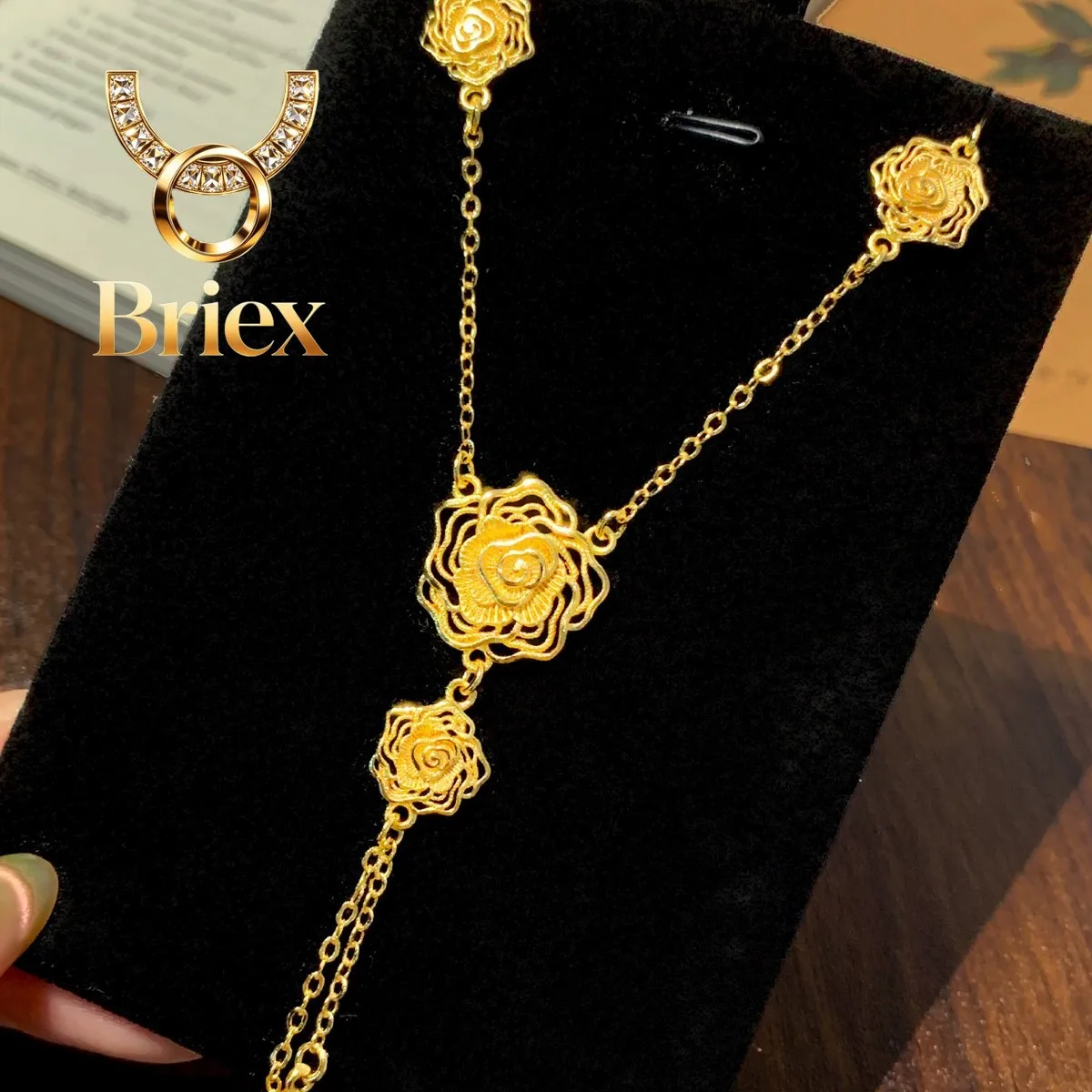 Briex Jewelry Luxury 24K 9999 Pure Gold real gold Women's Winding Rose Pendant Necklace