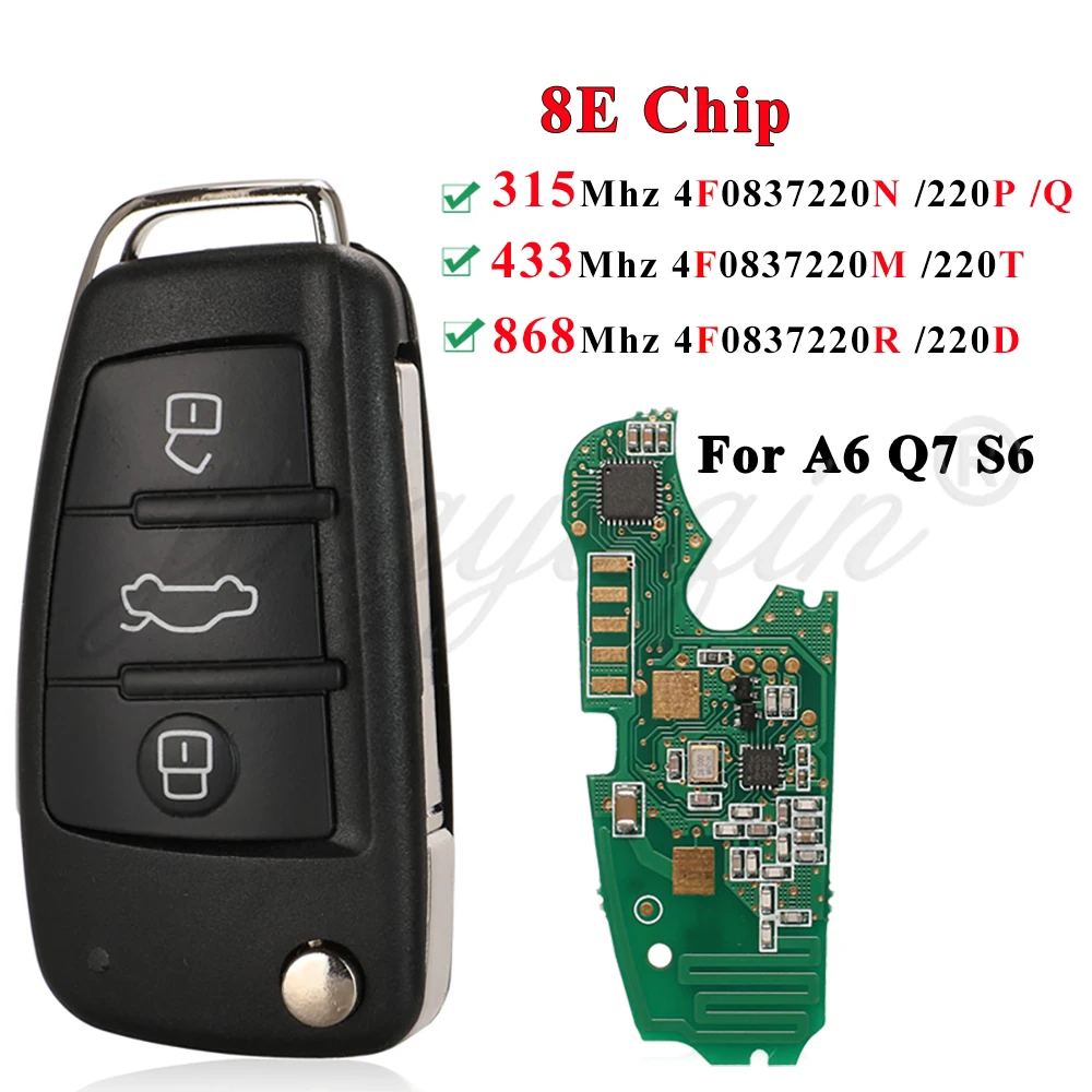

Jingyuqin для Audi A6 A6L RS6 S6 Q7 2004-2015 8E чип 315/434/868 МГц 4F0837220M/T/N/P/Q/D/R IYZ 3314 полуумный автомобильный дистанционный ключ