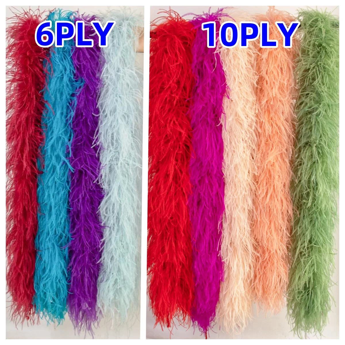 6 8 10Ply Ostrich Feather Boa 2M Natural Ostrich Plumage Scarf Trim for Shawl Decoration Carnival Clothes Accessory Crafts