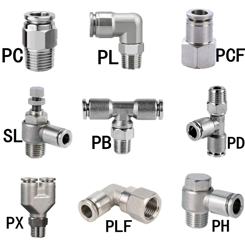 

304 Stainless Steel Pneumatic Hose Fitting PC PCF PL PLF PB PD PX SL PH Air Tube Connector 1/8 1/4 3/8 1/2 BSP Quick Fittings