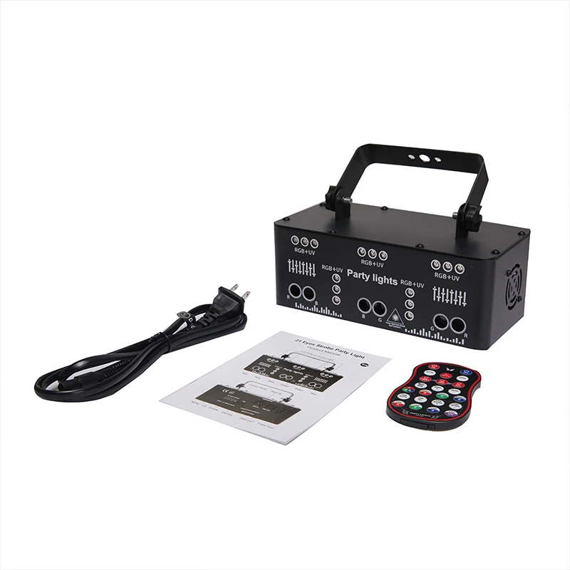 Vendita calda Nuovo 21 LED Proiettore da discoteca Emettitore UV Strobe Flash Stage Laser Home Party RGBW Effetto fascio Controllo DMX KTV Discoteche
