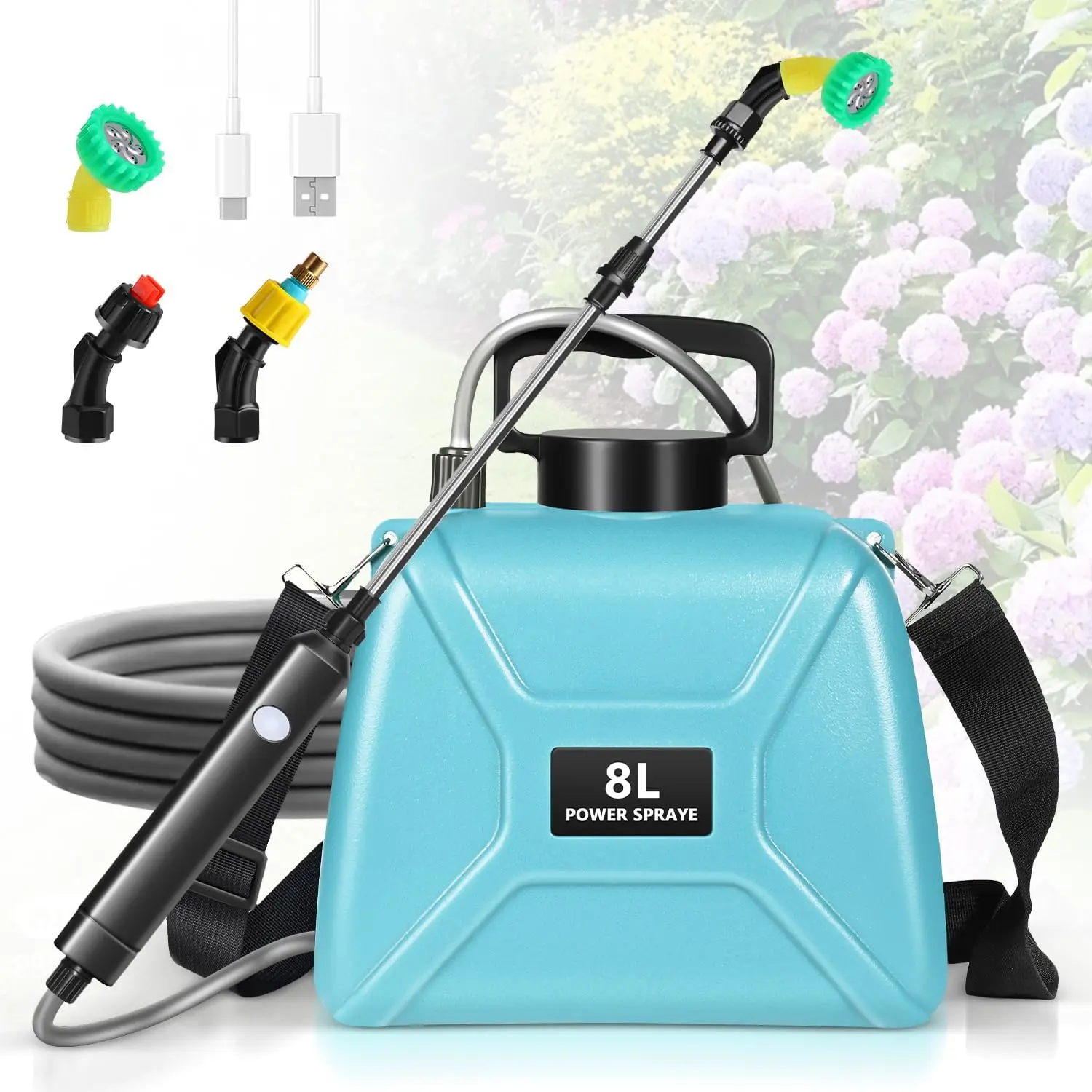 8L Automatic Electric Sprayer Garden Plant Sprayer Handheld Rechargeable Sprinkler Sprayer Atomization Shouldered Watering Can