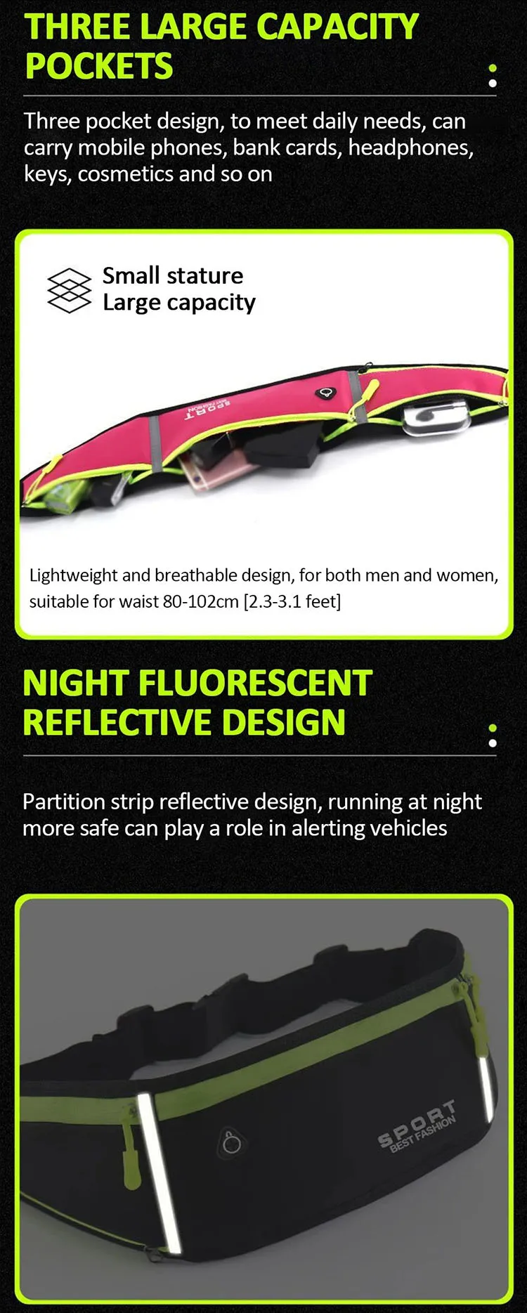 Schlanke Reflektierende Wasserdichte Sport-Hüfttasche mit Kopfhörerloch Leichtes Tragbares Design Ideal für Laufen & Outdoor-Sportarten – Detail 3