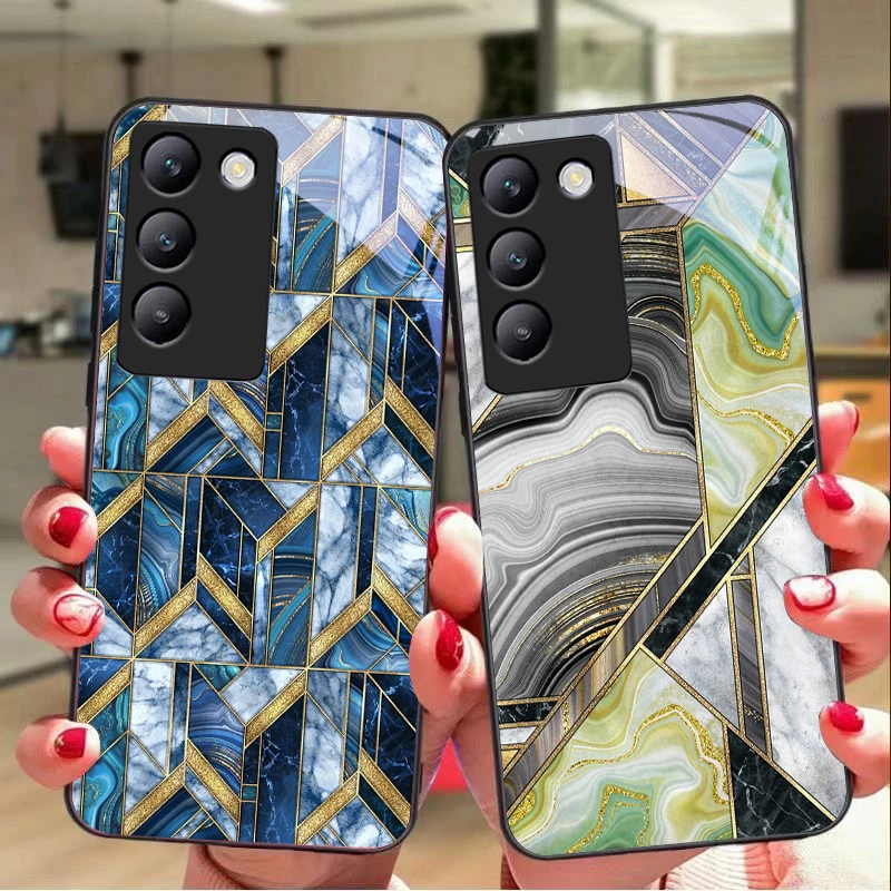 

Marble patterned metal For Y72 33S 11 03 36 96 Lite 35 16 Iqoo 12 V40 SE 5G 29 40 21 30 X80 Pro Vivo Tempered glass phone case