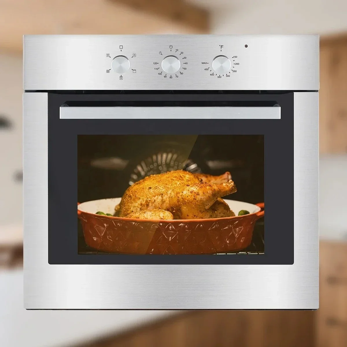24-Inch built-in convection wall oven 3200W 65L with rotisserie, triple glass door handle control stainless steel