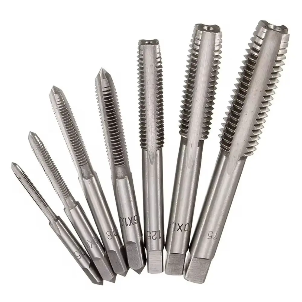 7Pcs/set Straight Fluted Screw Thread Tap Set Square Shank Hand Tools Plug Tap Drill Bits Set Metric HSS M3-M12 Tapping Tool Set