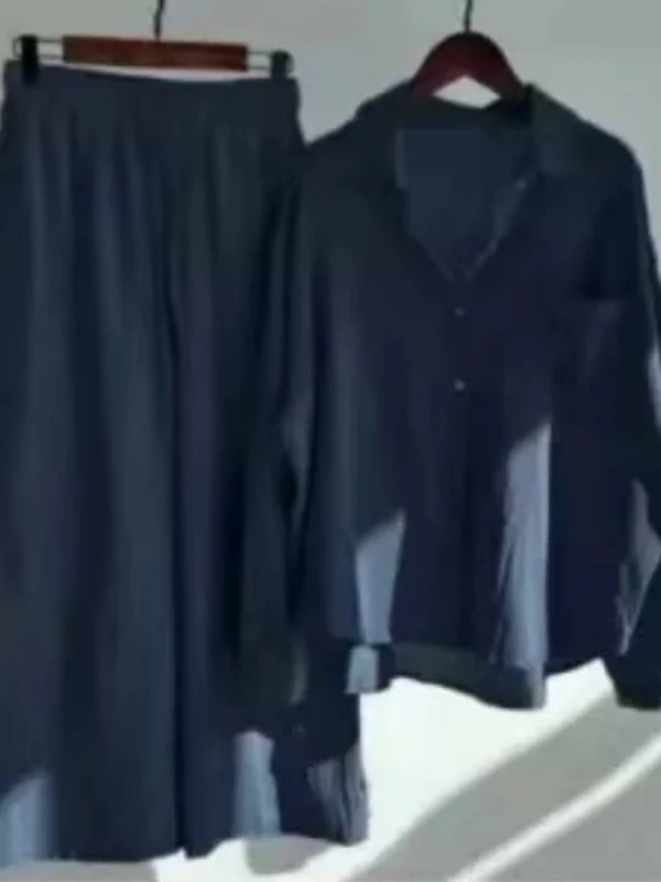 

plus Size Women's Korean Style Cotton Linen Set Summer New Thin Long Sleeve Sun Protection Shirt Slim Wide Leg Pants Two Piec...