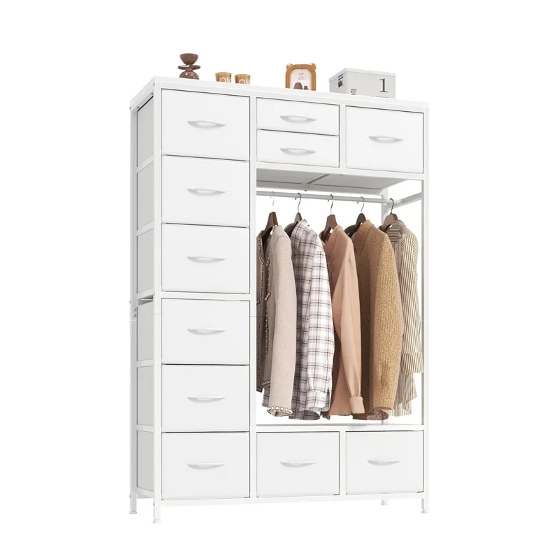 

2-in-1 Wooden Dresser for Living Room & Kids' Room with Top Drawers and Hanging Rack for Bedroom Closet & Clothes Storagepromote