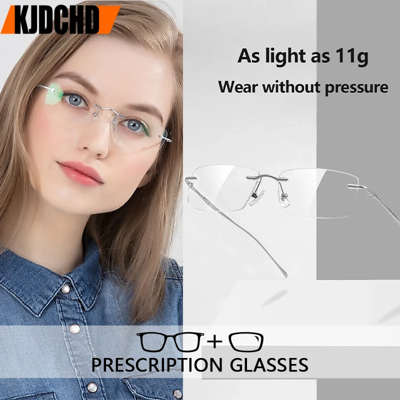 Pure Titanium Glasses Light Blue Reading Glasses Men's Eye-glasses -1 Luxury Transparent Eyepieces Myopia Bezel Woman Lunette +1
