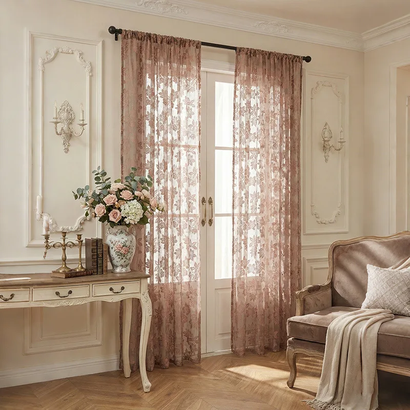 floral lace translucen  window screen curtains in a pastoral, fresh style, new design for bedroom, living room, balcony