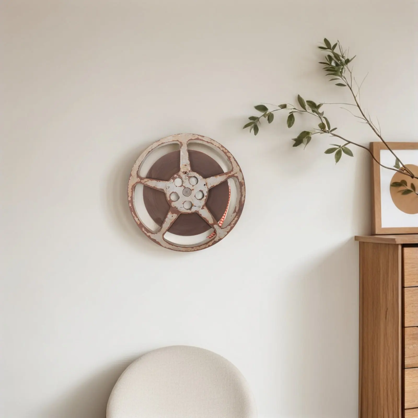 

Metal Movie Reel Wall Art Vintage Rusty Film Reel Sculpture 31.5cm Abstract Movie Theater Decor Home Studio Cinema Media