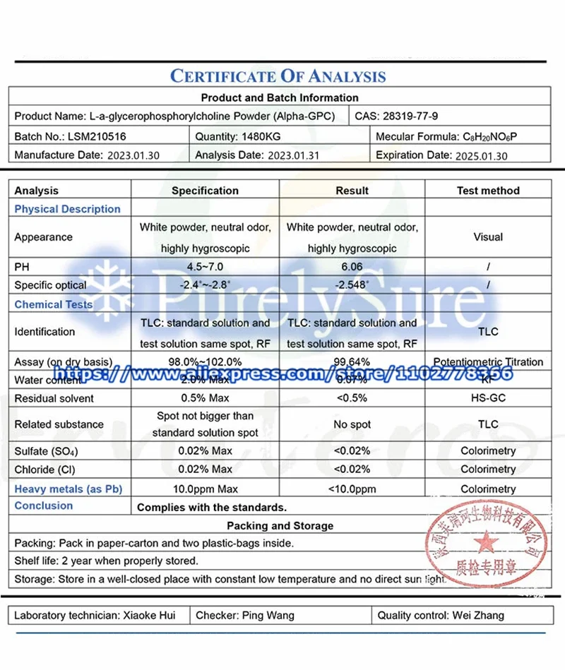 50g-1000g 99% aAlpha GPC,L-a-glycerophosphorylcholined,CAS 28319-77-9,Factory Direct Sale