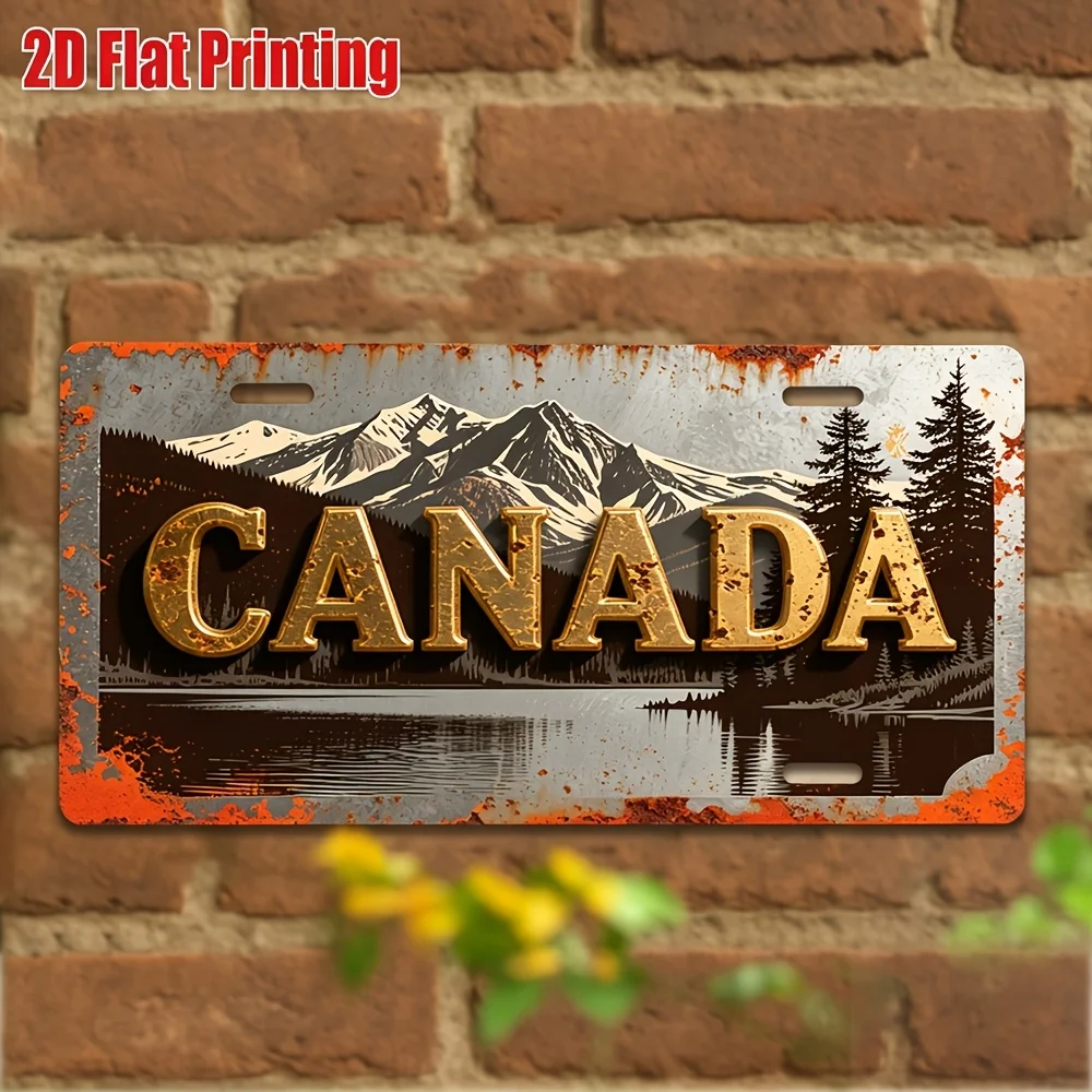2D Flat 1pc Vintage Canadian Metal Sign/Compatible for All Vehicles/2D Flat Aluminum Retro License Plate Wall Art 11.8