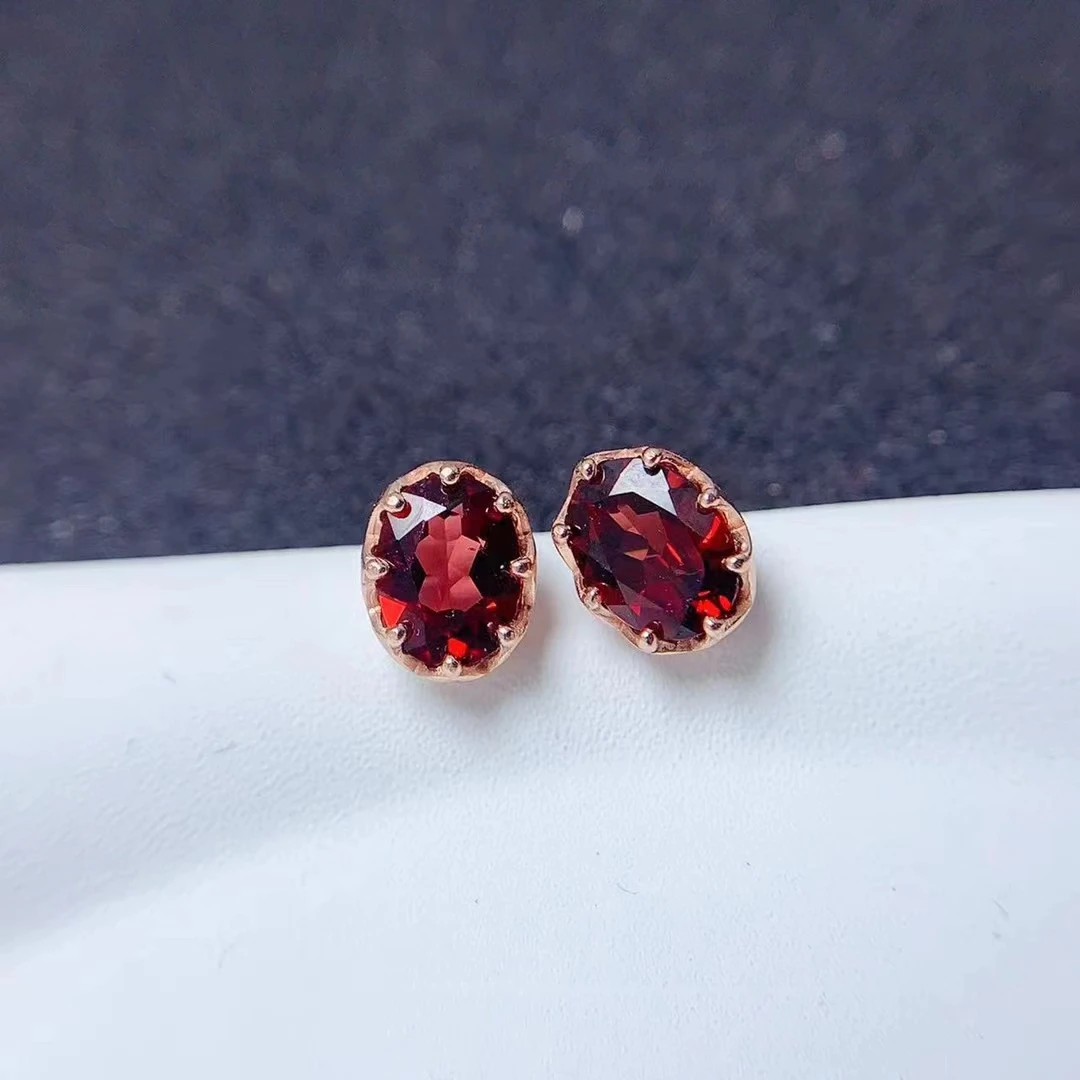 

CoLife Jewelry Simple Gemstone Earrings for Daily Wear 6*8mm Emerald Cut Natural Garnet Stud Earrings 925 Silver Garnet Jewelry