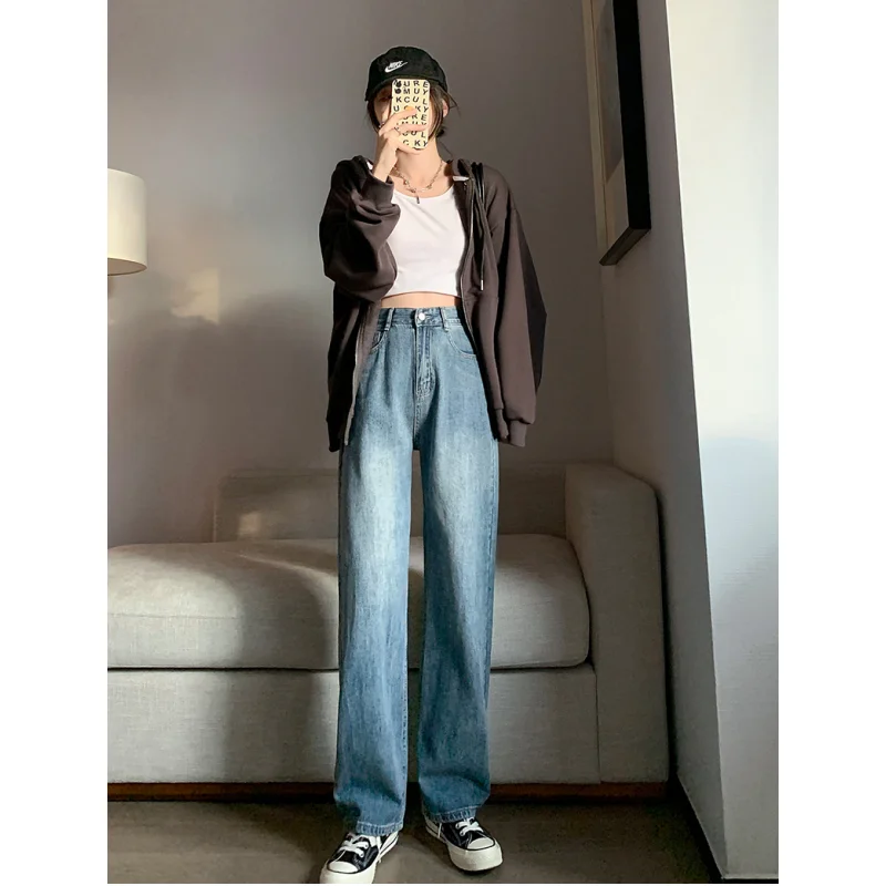 Blue Jeans Women American Wide Leg Pants Loose Fashion Hip Hop Street Temperament Vintage Female 2023 NEW Summer Trousers