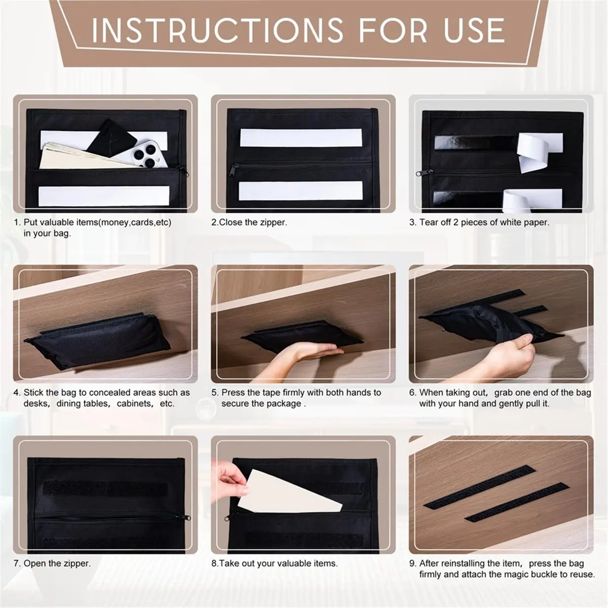 Multi-use Gear Discreet Secret Compartment Wallet Bag - Conceal Valuables Like Coins Watches Account Books - Hidden Storage