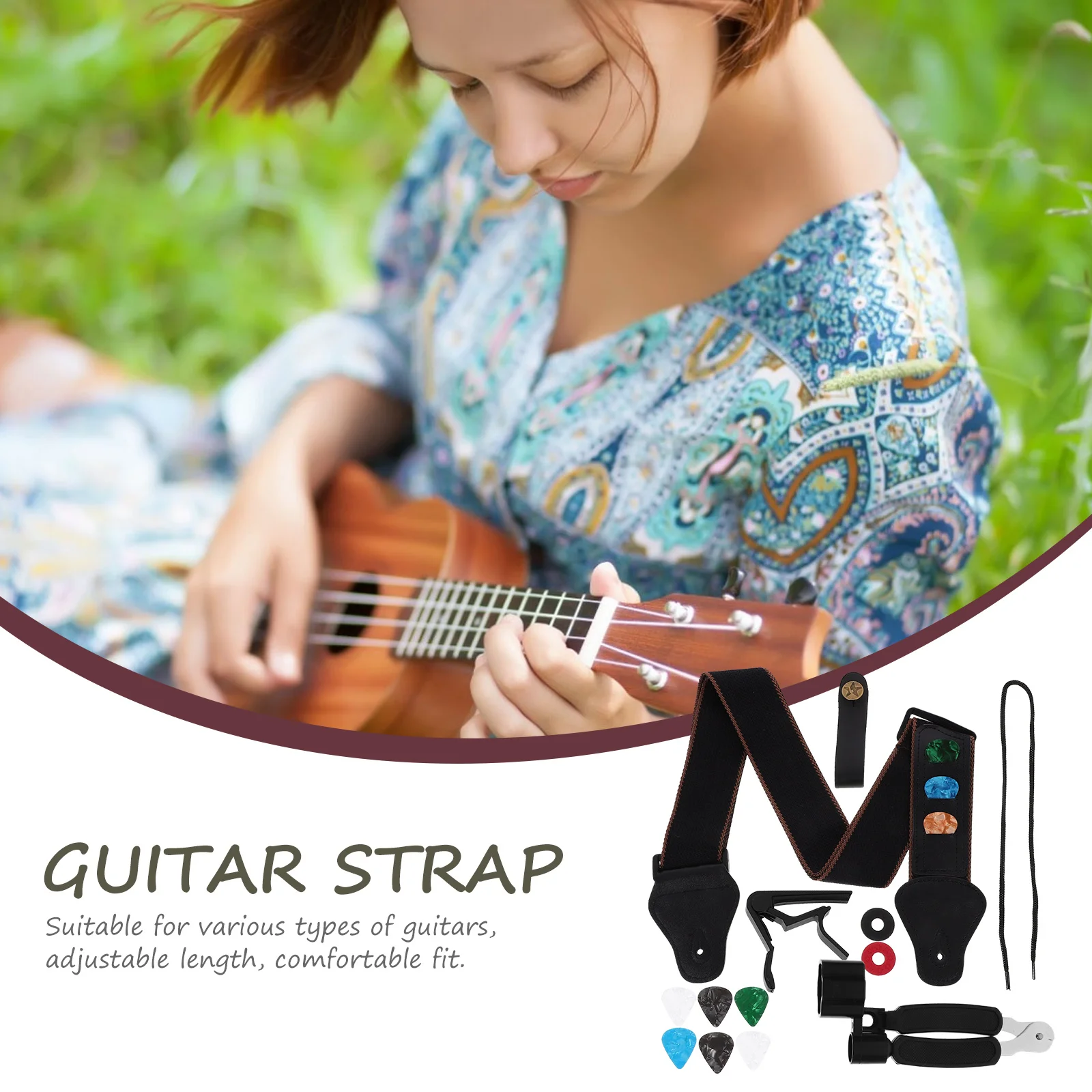 

1 set Guitar Strap Kit Adjustable Bass Electric Guitar Sling Instrument Shoulder Belt Long Time Playing Comfort Accessories Set