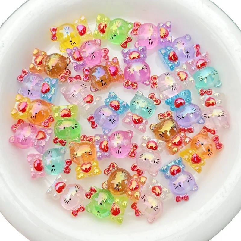 

20 * 14mm cartoon three-dimensional luminous Hello Kitty resin through-hole bead handmade jewelry DIY keychain phone chain