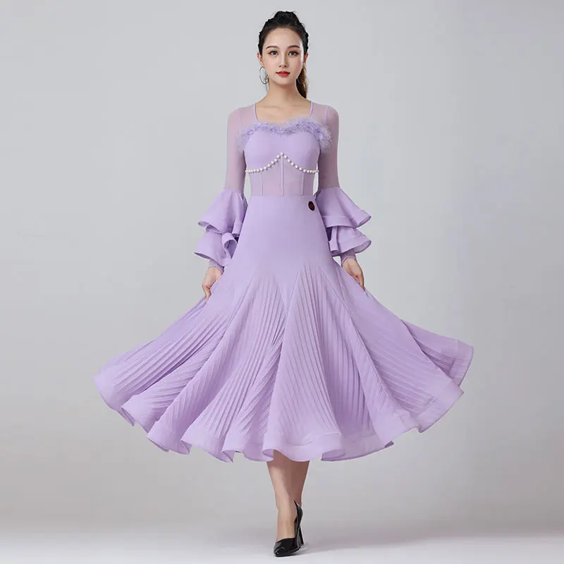 Doubl Moden Dance Dress new Women Fashion Ostrich Fur Ballroom Dance Big Swing Dance Dress Senior Competition Dress