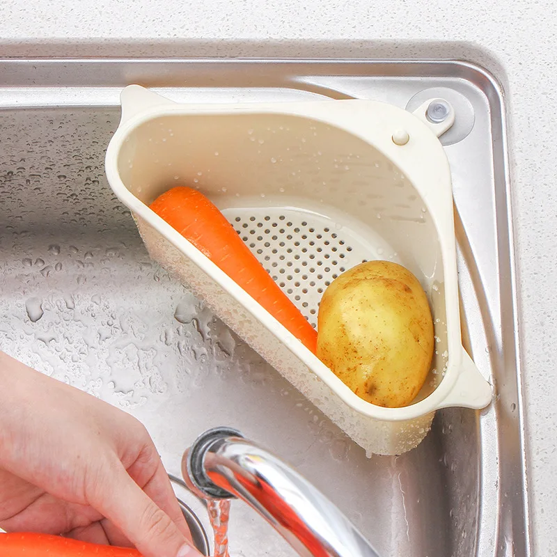 1 Pcs Triangle Sink Drain Basket Suction Cup Hanging Kitchen Sink Vegetable Leaf Peel Garbage Bin Sponge Cloth Storage Basket