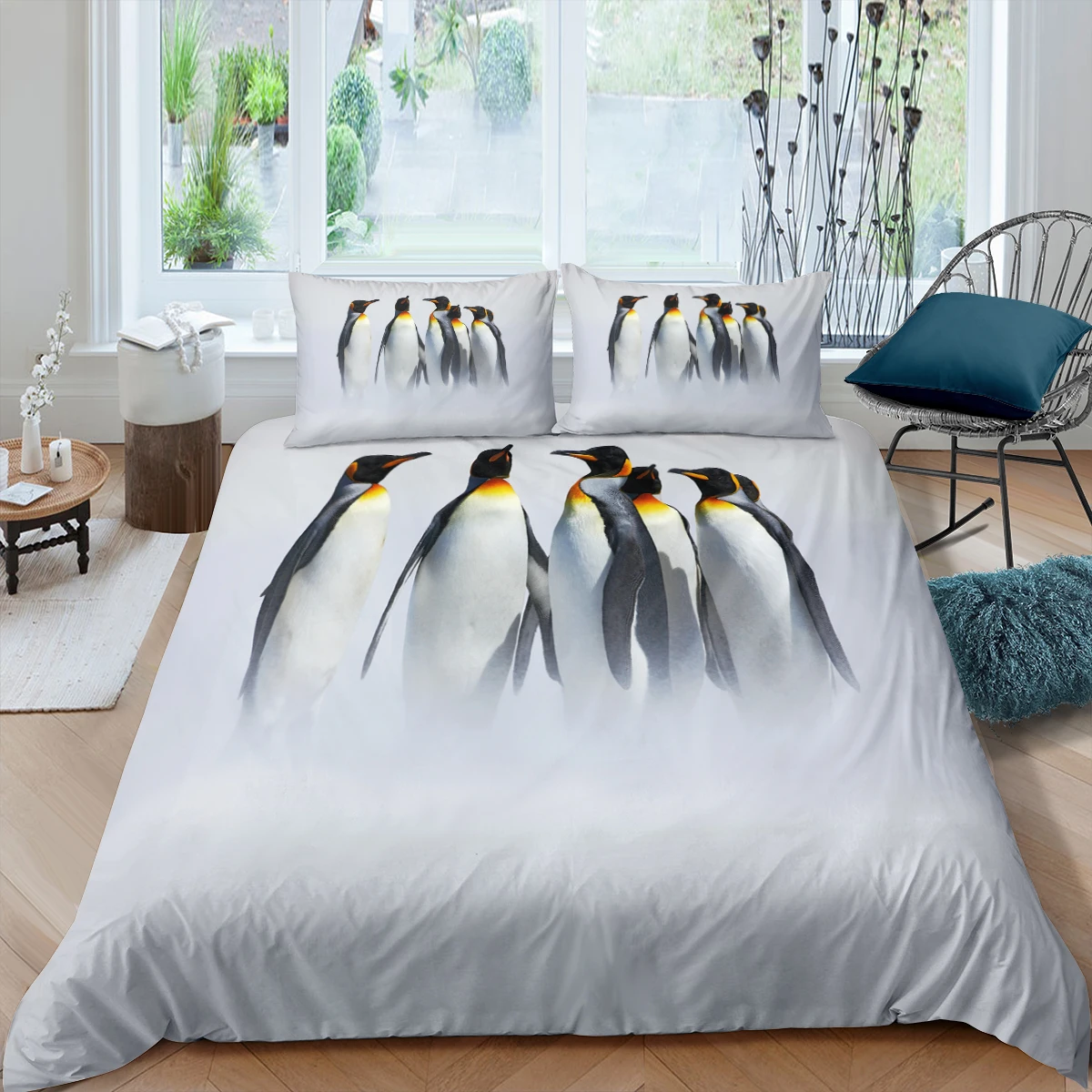 

Home Living Luxury 3D Penguin Print Bedding Set South Pole Duvet Cover Pillowcase Queen and King EU/US/AU Size Polyester Bedding