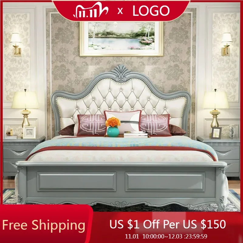 

Royal European Double Bed Modern Whitr Wood Headboard Twin Double Bed Girl Sleeping Letti Matrimoniali Bedroom Furniture