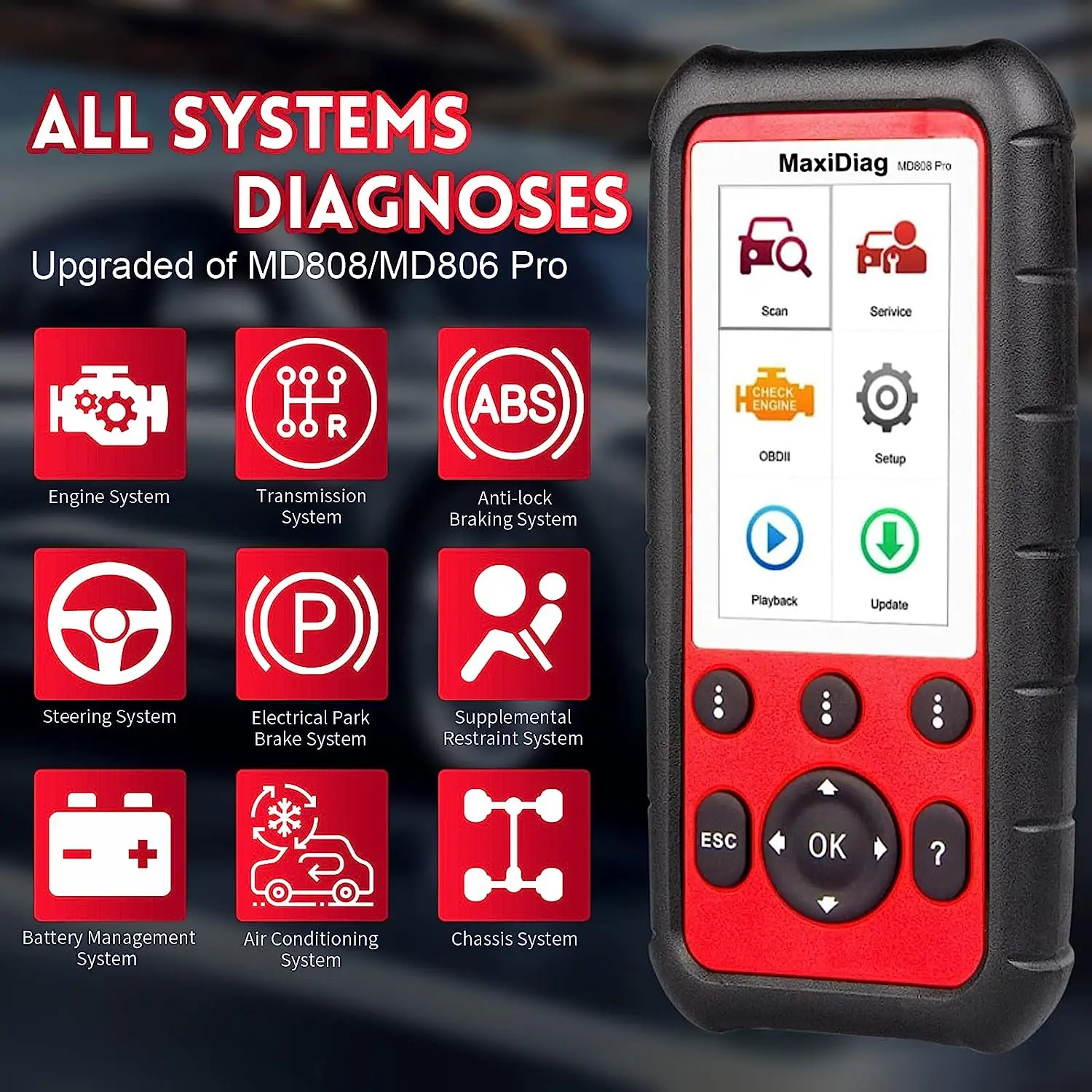 Autel MaxiDiag MD808 Pro All System OBD2 Auto Scanner Diagnostic Tool OBD 2 Car Diagnostic Scanner  Eobd Automotivo Car Scan