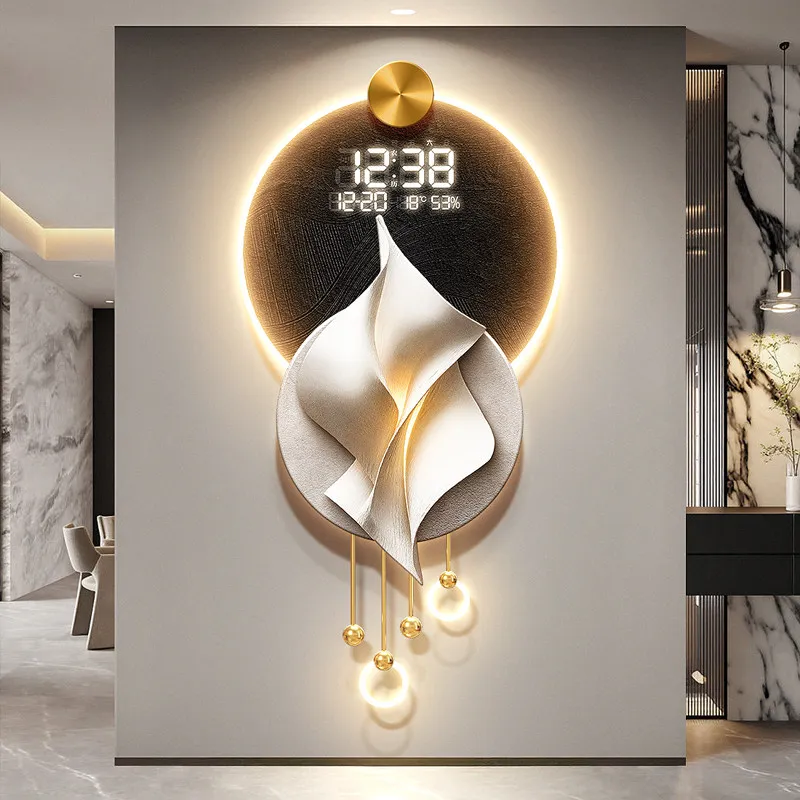 3D abstract digital perpetual calendar living room 2026 new smart home electronic clock mural light