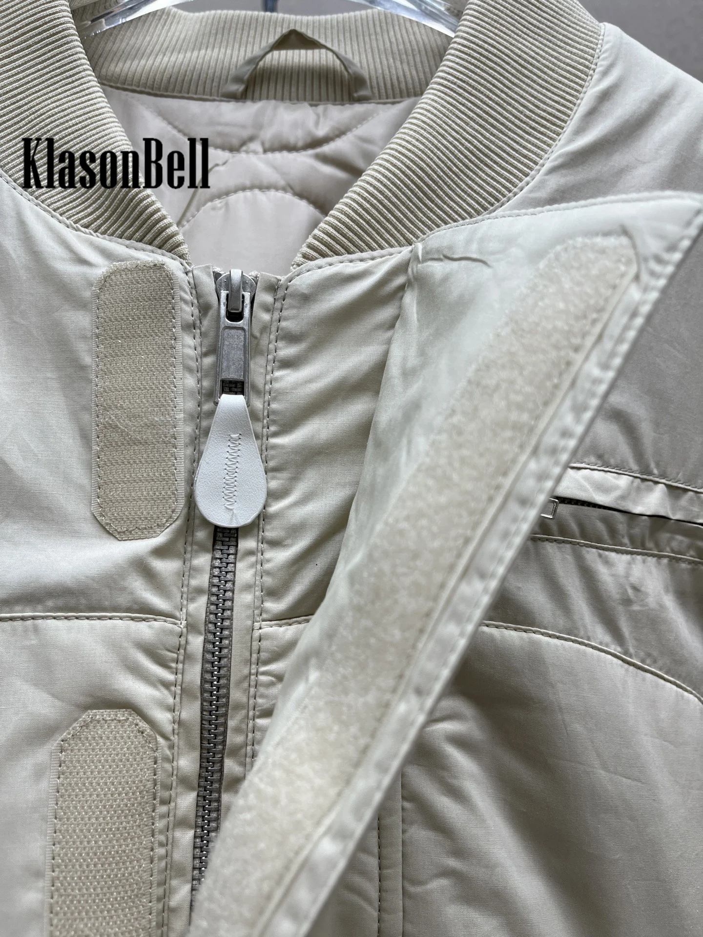 9.21 KlasonBell Women Clothes Fashion Ribbed Stand Collar Spliced Cotton Parkas Loose All-matches Short Flight Jacket Coat