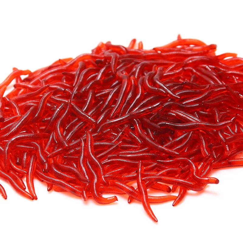 100 Stück Lebensechter Roter Wurm Weicher Köder Regenwurm Eis-Winterfischerei Silikon Kunstköder Fischiger Garnelenzusatz Barsch Karpfen