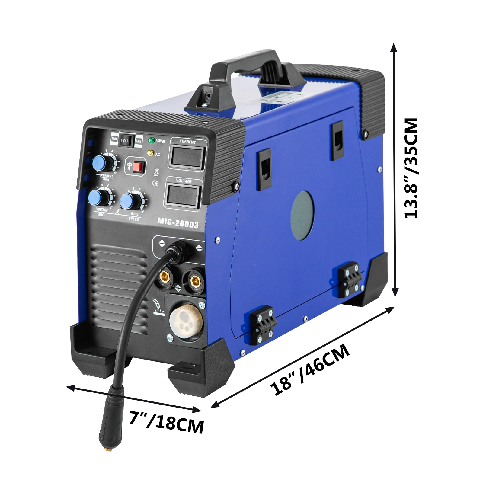 Flux Cored Wire MIG-200,200 Amp MIG/TIG/Stick Arc 3-in-1 Combo Inverter Welder 220V With Multi-Function Panel