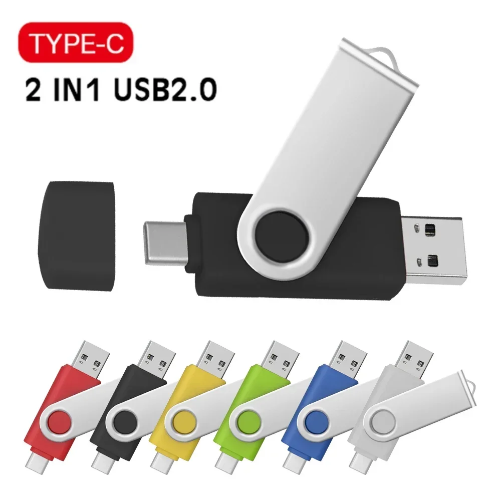 Flash Drive Usb Tipe C logam tahan air, stik memori logam 2 In 1 2.0 kualitas tinggi 4GB 8GB 16GB 32GB untuk PC/Smart TV