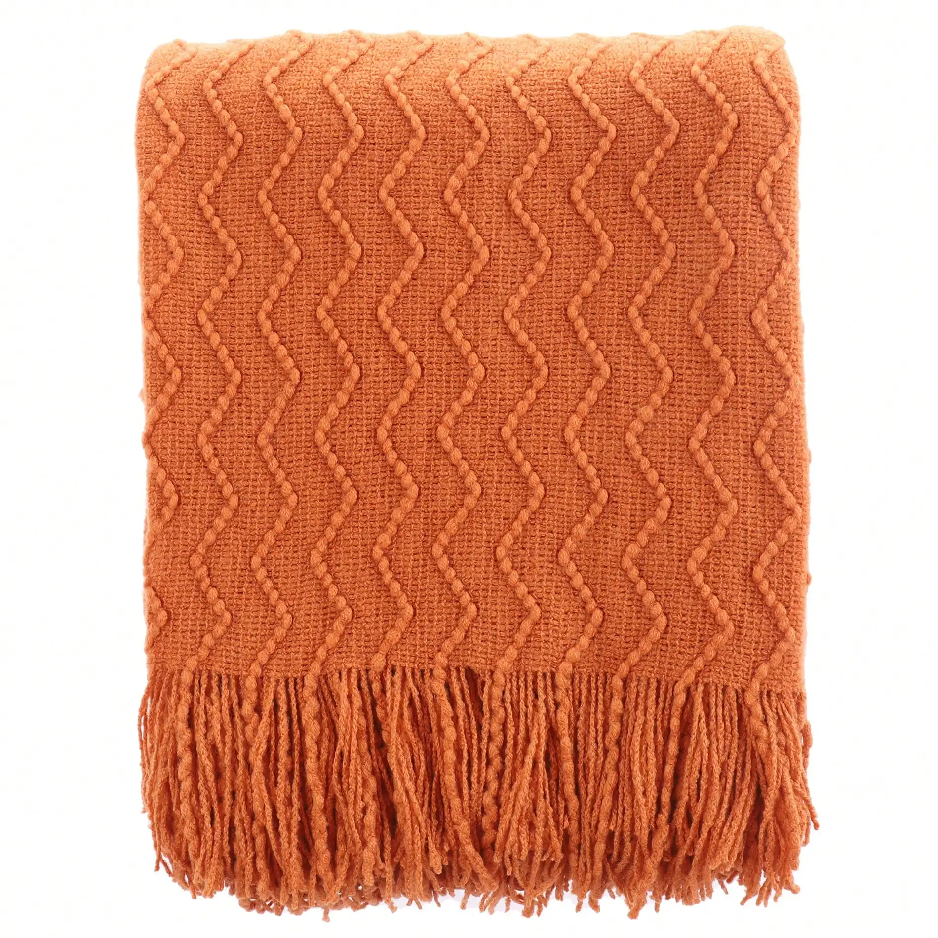 Orange Throw Blanket For Couch, Decorative Fall Throw Blanket With Tassels, Halloween Knitted Blankets And Throws, Fall Decor, 50"X60"，sf2406157728203301