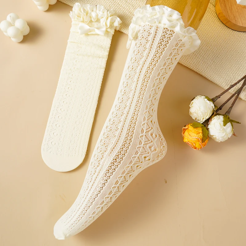 لوليتا الدانتيل الجوارب للنساء Jk مقوس دانتيل العجل رقيقة الجوارب منتصف أنبوب شبكة جوفاء تنفس الجوارب القصيرة أسود أبيض #1