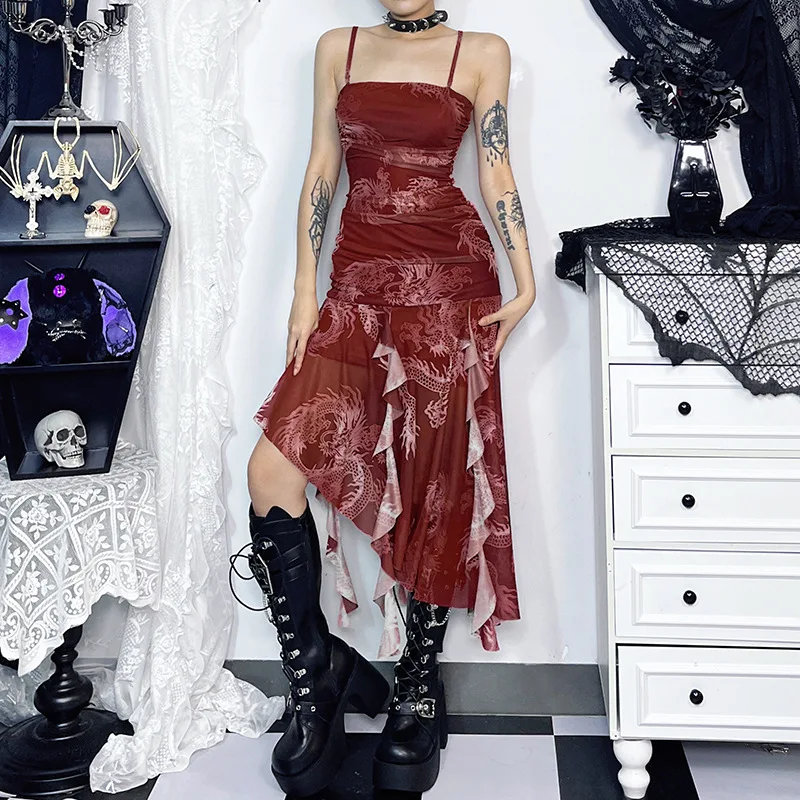 2024 new sexy hip-wrapped dress, Chinese style temperament, new Chinese red dragon pattern dress for women