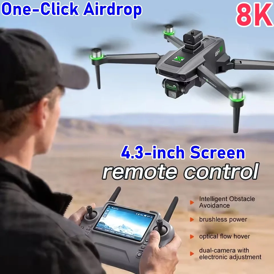 4.3-inch Screen 8K ESC Dual Camera Drone Brushless One-Click Airdrop Intelligent Obstacle Avoidance WiFi FPV Drones Quadcopter