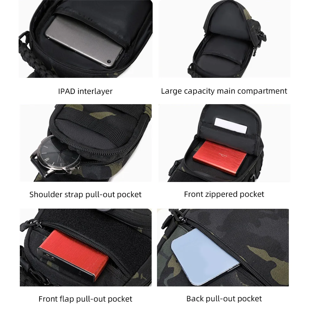 Hiking Backpack Men's Chest Bag Small Sling Bag for Men Crossbody Waterproof & Breathable Compatible with iPad Compartment Bike