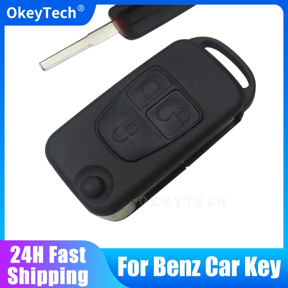 

OkeyTech Key Shell For Mercedes Benz ML C CL S SL SEL Uncut Blank Blade Auto Car Key Cover Case Fob 3 Button Flip Fold for Benz