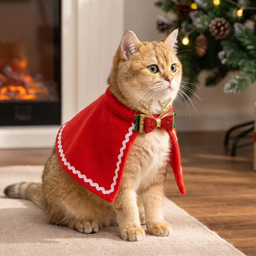 Pet Christmas Cape with Bow, Red Cloak for Small Medium Dogs & Cats, Holiday Pet Outfit Festive Costume Apparel for Pets
