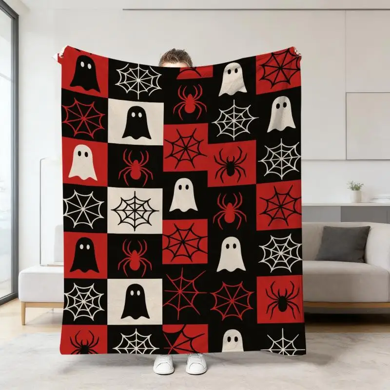 Halloween Warme Weiche Decke mit Geister-, Kürbis- und Totenkopf-Druck, Flanell-Schlafdecken, Multifunktionale Dekorative Decken – Detail 14