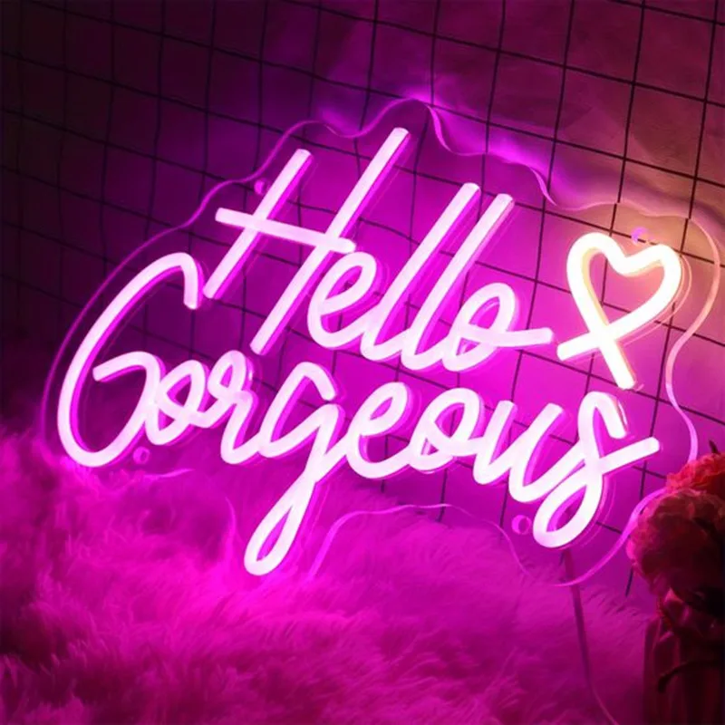 Hello Gorgeous Neon Signs, Romantic LED Wedding Decor, USB Powered for Home, Proposal, Engagement, Birthday Neon Sign Room Decor