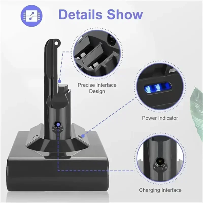 

Daweikala V8 Dyson Absolute Cord Free Сменный аккумулятор для пылесоса, аккумулятор для ручного пылесоса, 21,6 В, 12800 мАч, 100%